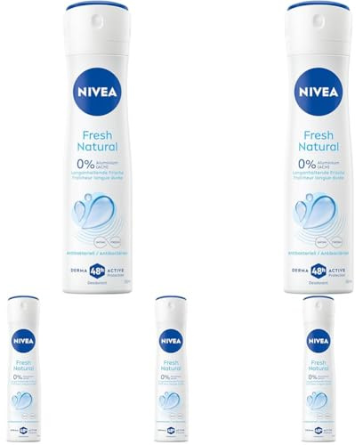 NIVEA Fresh Natural Deospray, Deo ohne Aluminium (ACH) mit sanfter Pflege, antibakterielles Deodorant mit 48h Schutz und einzigartiger INFINIFRESH Formel (150 ml) (Packung mit 5)