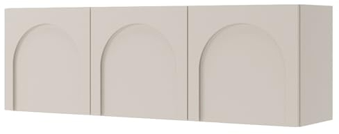 Selsey TV-Schrank/TV-Board 150 cm Breite, Möbel in Kaschmir mit bogenförmigen Fräsungen, Wohnzimmer, minimalistisches Design mit 3 Fächern, Tip-On-Öffnung, weiße Rückwand