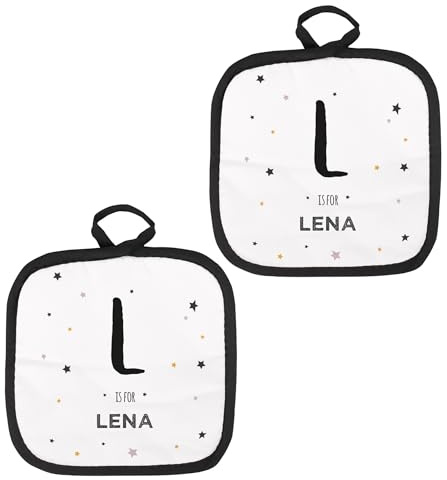 Herz & Heim® Topflappen Set personalisiert mit Initiale & Name – Küchenaccessoire als Geschenk für Küche, Familie, Einzug & Geburtstag