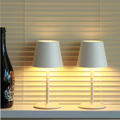 DEELUX 2 Stück LED Tischlampe Kabellos Dimmbar, Akku Nachttischlampe Beige | Nachttischlampe Touch,IP44 Wasserdicht USB-C Nachttischleuchte für Restaurant,2700K/3600/5000K,Schlafzimmer, Büro,Garten