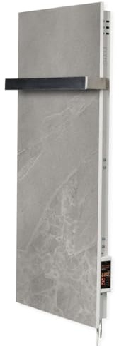 Kamin 300W Ceramic Infrared Heater Panel - Energy Efficient Wall Mounted Electric Radiator with Smart Thermostat, Weekly Timer, Towel Holder - Slim Low Energy Bathroom Heater (Grey, 1 towel rail)