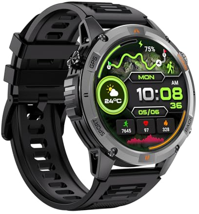 Plyisty Orologio Sportivo Intelligente, Tracker di attività GPS con Risoluzione 360x360 da 1,46 Pollici con Oltre 100 modalità di Allenamento, per IOS Corsa Nuoto Escursionismo Sport (BLACK)
