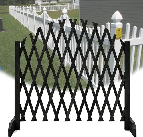 Clôture en bois rétractable résistante aux intempéries, clôture en bois de pelouse instantanée extensible sur pied, clôture en treillis de jardin for jardin, cour, patio, potager.(Black,300 * 160cm)