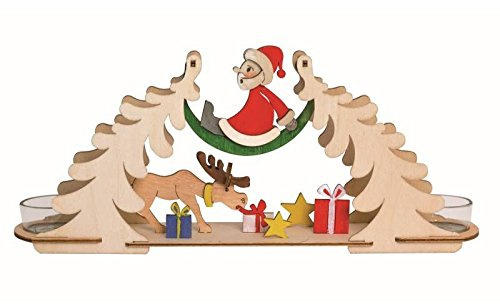 Drechslerei Kuhnert - Hobaku Bastelset - Teelichtbogen/Kerzenhalter - Motiv: Weihnachtsmann mit Elch - Dekoration aus Holz zum Zusammenbauen - Maße: ca. 32 x 7 x 14 cm - Made in Germany