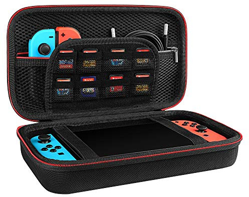 GEEKRIA Shield Carrying Case Compatible with Nintendo Switch, OLED Console, Protective Travel Bag with Space for Cable, Charger, Accessories and Game Card Storage Slot (Black)