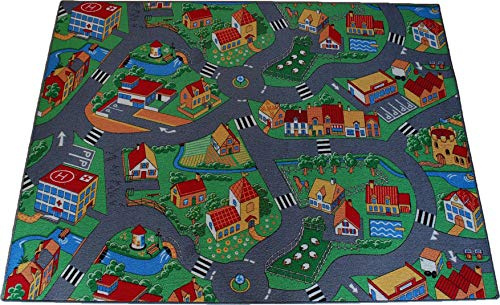 Teppich Janning Straßenteppich Spielteppich Little Village Bauernhof Dorf Kinderteppich Verschiedene Größen (120 x 180 cm)
