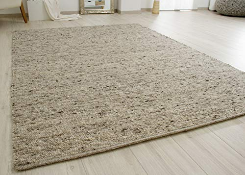 Steffensmeier Handwebteppich Murnau | Schurwolle, mit Fusselstopp Natur Grau, handgewebt, Größe: 300x400 cm Wohnzimmer und Schlafzimmer