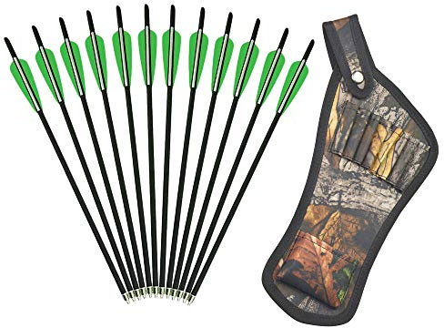 AMEYXGS 12pcs Armbrustbolzen Gemischter Kohlenstoff Armbrustpfeile 16 17 18 20 22 mit Armbrustbolzen Köcher für Armbrust (Grün, 16 Zoll)