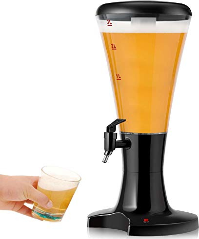 HHSW Distributeur Girafe à BièRe De Boissons avec Tour De BièRe à Tirage Froid 3L avec LumièRes Del Et Tube à Glace Amovible, IdéAl pour La SoiréE Black