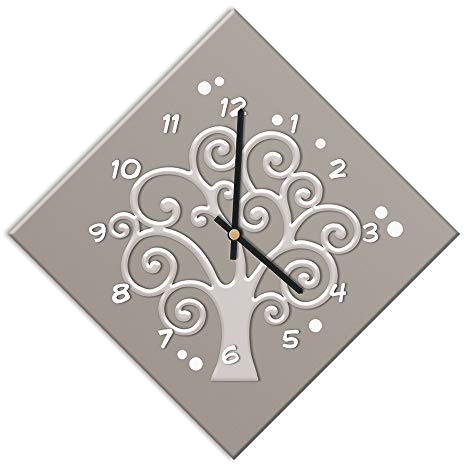 Mareli AOR001-OR Orologio da parete, Ricoperto con carta stampata, Meccanismo silenzioso, Albero Della Vita Grigio, 42 x 42 cm