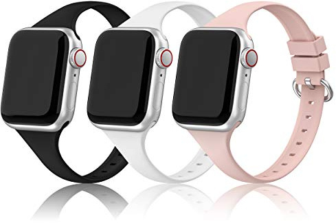 PARMPH 3 Packs Sport Strap Compatible with Apple Watch Strap 38mm 40mm 41mm 42mm(Series 10), Soft Silicone Slim Strap Replacement Watchbands for iWatch Series 10 9 8 7 6 5 4 3 2 1 SE Women Men