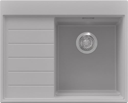 PRIMAGRAN Lavello da Cucina Grigio 62x50cm, Lavandino in Granito a 1 vasca + Sifone Classico, Lavabo Incasso al mobile 40cm - Sydney S409