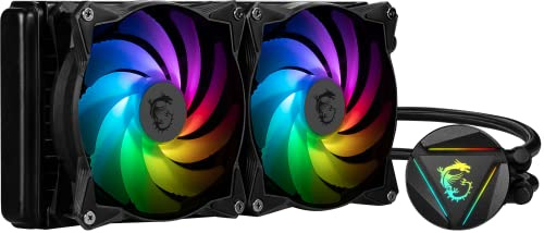 MSI Serie MAG CORELIQUID 280R, enfriador líquido de CPU aRGB (AIO): diseño de cabezal de bloqueo giratorio, radiador de 280 mm, ventiladores duales aRGB PWM de 140 mm