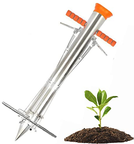 Jardin Long Manipulé Ampoule Planteur Outils et Légume Semis Outil Manuel Plante Transplanteur avec Pédale et Télémètre pour Légumes Verts Oignon Un Radis Betteraves Laitue