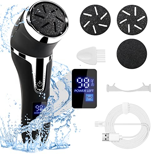 Elektrische Füße Hornhautentferner Wiederaufladbar, CKCLR Tragbare Elektronische IPX7 Fußfeile Pediküre Werkzeuge, Professionelle Pediküre Fußpflege LED Smart Display aus PVC (Silber+Schwarz)