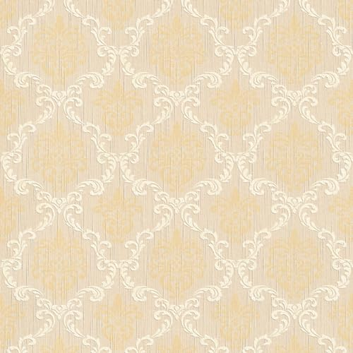 Carta da parati aspetto tessile Profhome 956292-GU Carta da parati tessile strutturata con aspetto tessile opaca beige giallo 5,33 m2