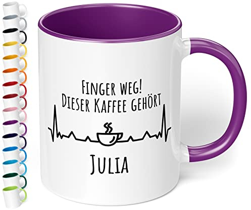 Tasse Finger weg Dieser Kaffee gehört Wunschname personalisiert - personalisierte Kaffeetasse - spülmaschinenfest - tolles Geschenk zu Weihnachten, Geburtstag, Namenstag (innen violett)