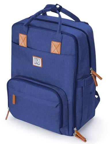 Brisby Wickelrucksack groß - Wickeltasche kinderwagen mit isoliertes Frontfach, Babytasche mit Wickelunterlage und Buggy-Montage in Farbe Blau