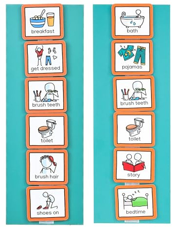 Morning and Bedtime Routine Chart with 12 visual symbols pecs cards by Create Visual Aids to support routine, transition for children, autism, aspergers, ADHD, speech and language delay.