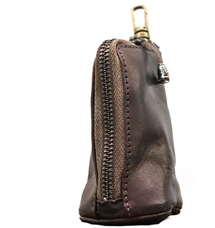 LFWATAXY Medieval Leather Zipper Coin Pouch, Genuine Cowhide Handcrafted Coin Organizer Change Holder Keychain Coin Purse for Men & Women (Coffee)