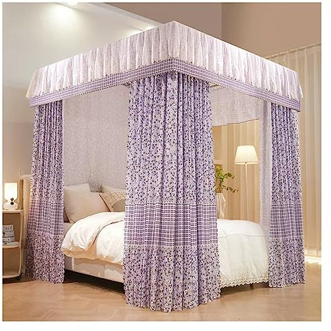 Betthimmel Lila Luxus Bett Vorhang, Home Schlafzimmer Dekoration Bett Baldachin, Vier Jahreszeiten Doppelschichtiger Abnehmbarer Bettvorhang, Für Einzelne Doppelbetten (Color : Style1, Size : 120x20