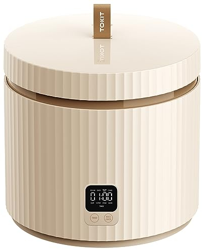 TOKIT Cuociriso PRO 1,5L Rice Cooker Mini, Risottiera Elettrica con Pulsante Touch Display per 1-3 Person Interno Antiaderente Rivestito in Ceramica Regalo Donna Uomo Coppia Alunni (Beige)