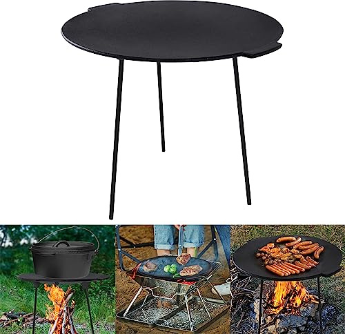 YRHome BBQ Gusseisen Grillplatte Rund Ø45 cm Dutch Oven Ständer Dreibein Grillplatte Grillpfanne mit Griffen und Schutztasche robuster Outdoor Pfanne Grillzubehör Grillaufsatz für Camping und Garten