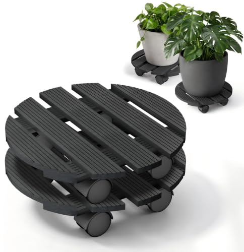 YRHome WPC Pflanzenroller Rund Ø 300mm 100kg Rollbrett Pflanzen für Innen- sowie Außenbereich Blumenroller Blumentopf Untersetzer mit Rollen witterungsbestaendig Transporthilfe für Pflanzen Anthrazit