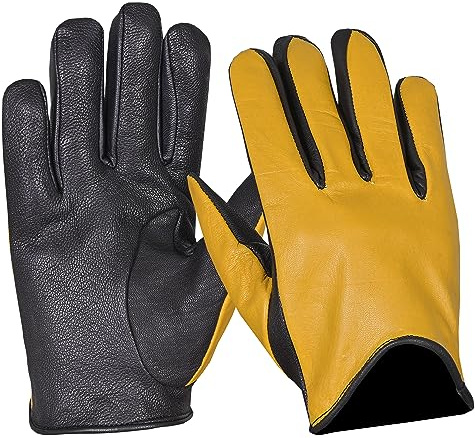 NORMAN Herren Leder Vintage Retro Stil Chauffeur Fahrhandschuhe Schafe Leder Handschuhe, ORANGE KURZ, L