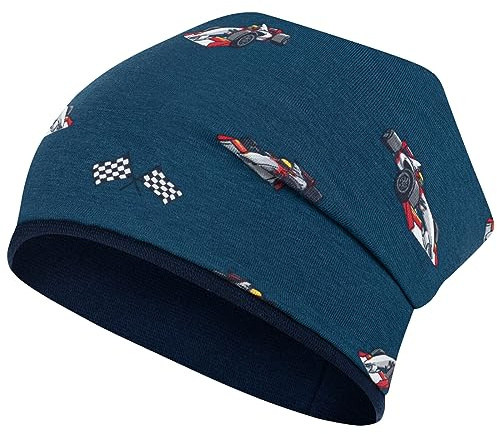 Smarilla Kinder Beanie Übergangsmütze Jungen, 50-52, Blau-Rennauto