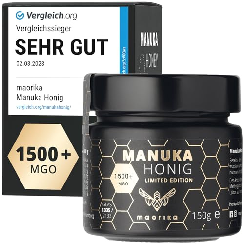 maorika - Manuka Honig 1500 MGO (Limited Edition) im Glas - lichtundurchlässig, kein Plastik - laborgeprüft mit zertifiziertem Methylglyoxal Gehalt aus Neuseeland 150g