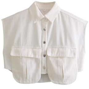 Perbai Chemise d'été courte boutonnée sans manches avec poches pour femme