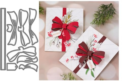 Sredwtk 3D Bogenknoten Stanzschablonen Weihnachten Metall Prägeschablonen Stanzformen Schneiden für DIY Karte Sammelalbum Scrapbooking Fotoalbum Deko Cutting Dies