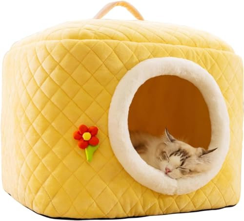 Hundehütte Indoor Hundebett Höhle Hundehöhle Mittelgroße Hunde Hundebett Hundehütte Weiche Katzenhöhle Katzenhaus Haustier Bett Abnehmbar Hundehaus Für Welpen Katzen (Color : Gelb, Size : L)