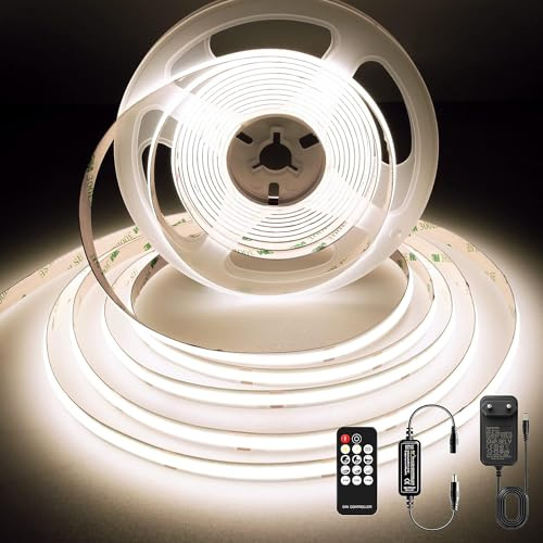 BERIXDEE Ruban LED COB 3m Blanc Naturel, 4000K, 24V, Largeur 8mm, CRI 92 | Dimmable Bande LED avec Telecommande et Alimentation pour Cuisine, Salon, Chambre, Interieur, 9w/m, Sans points, Découpable