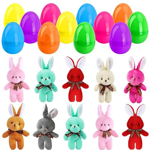 YouYuer Huevos de Pascua para Rellenar de Pequeño Conejos Peluche,10PCS Huevos Juguetes Niños,para Fiestas temáticas de Pascua,Caza de Huevos de Pascua,Relleno de Canasta,Suministros de Premios (B)
