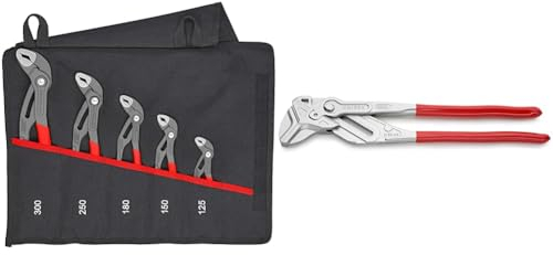 KNIPEX Cobra®-Set Wasserpumpenzangen-Set & Zangenschlüssel, verchromt, 400 mm, greift stufenlos bis 68 mm, Feinverstellung per Knopfdruck, Schraubenschlüssel, Armaturenzange, 86 03 400