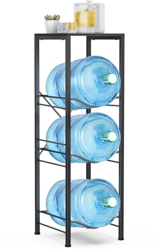 Housolution 3-Tier 5 Gallon Water Jug Holder with Storage Shelf, Detachable 5 Gallon Water Bottle Holder, Stand & Organizer for Kitchen, Office, Living Room - Black