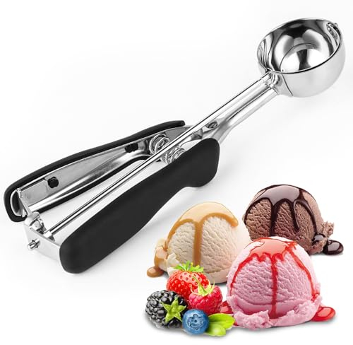 Eisportionierer Edelstahl, Eislöffel, Ice Cream Scoop 5 cm, Eislöffel Portionierer, Teigportionierer, Perfekt für Eiscreme, Melonenbällchen, Fleischbällchen, Kuchen, Keksteig und Reis (schwarz)