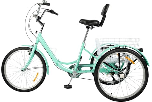 Tagtuell 24-Zoll Dreirad FüR Erwachsene, Falt Citybike-Dreirad Mit Korb und Licht, 7-Gang Getriebe, SitzhöHe Verstellbar, Belastbarkeit 140 Kg