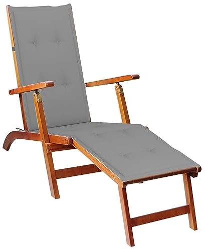 ShGaxin Liegestuhl mit Fußstütze und Auflage, Gartenliege, Sonnenliege, Relaxliege, Terrassenstühle, Deckchair, Saunaliege, Beach Chair, Akazie Massivholz