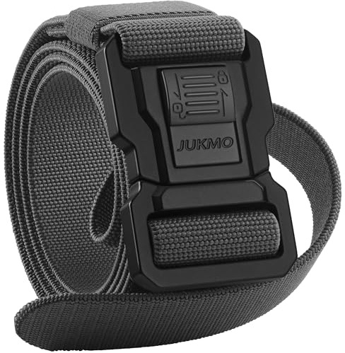 JUKMO Taktiskt bälte för män med lås, militärarbete 3,8 cm stretch nylonnät, Grå, Medium-for Waist 36-42(Length 49)