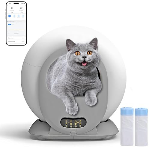 XQDKoon Selbstreinigende Katzentoilette, 65L + 9L Automatisches Katzenklo mit 2 Rollen Müllsäcken, APP Steuerung, Ionischer Desodorierer, Überwachung der Gesundheit für Mehrere Katzen(B)