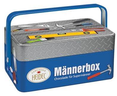 Heidel Männerbox Metalldose 86g - Gefüllt mit Vollmichschokolade Pralinen - Ideales Männergeschenk für Papa, Mann, Opa, Onkel oder Bruder - Lustige Überraschung am Vatertag, Männertag & Herrentag