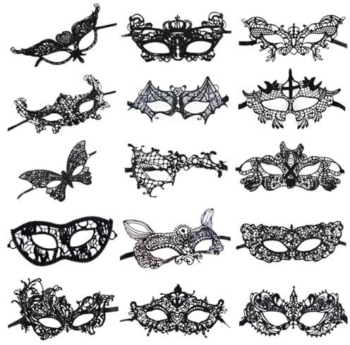 Bestgle 15 Stück Spitzenmaske, venezianische Maskerade, sexy, Spitze, Halbgesichtsmaske, für Karneval, Halloween, Weihnachtsfeier