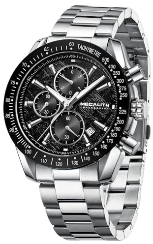 Megalith Herren Uhr Chronograph Armbanduhr: Analog Quarzuhr Herren - Silber Wasserdicht Männer Uhren Edelstahl Elegante