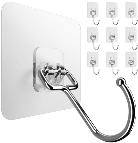 4smile Klebehaken extra-stark - 10 Stück selbstklebende Haken transparent, 15 kg Tragkraft - 180° drehbare Kleiderhaken selbstklebend, Wandhaken selbstklebend für Küche, Bad, Deko