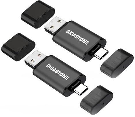 GIGASTONE 64Go Clé USB Double Flash (Lot de 2) Z40 USB 3.2 Gen 1, 2-en-1 Type-A & Type-C, 100Mo/s Ultra Rapide, Plug & Play pour Smartphone/PC/Mac/TV/Voiture, USB 2.0/3.0/3.1 Compatible