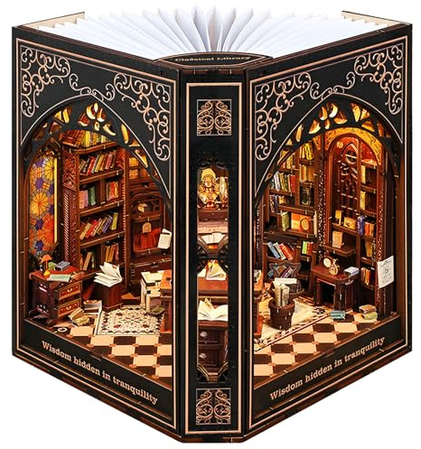 Book Nook Kit with Nightlight – Type-C and Battery Powered DIY Bookshelf Decor, Perfect for Home and Office Gift（Classical Library）