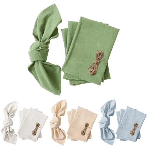 6 servilletas de tela hechas a mano, 100 % algodón y lino, 45 x 45 cm, reutilizables, suaves, cómodas, para bodas, fiestas, cenas, Navidad, uso diario (verde)
